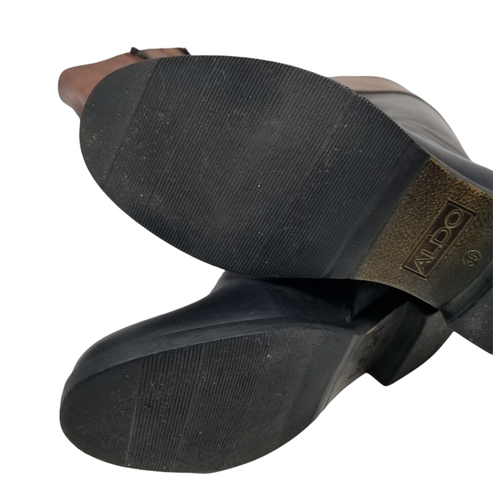 Aldo Leather Brown Black Block Riding Boots - Picture 6 of 14